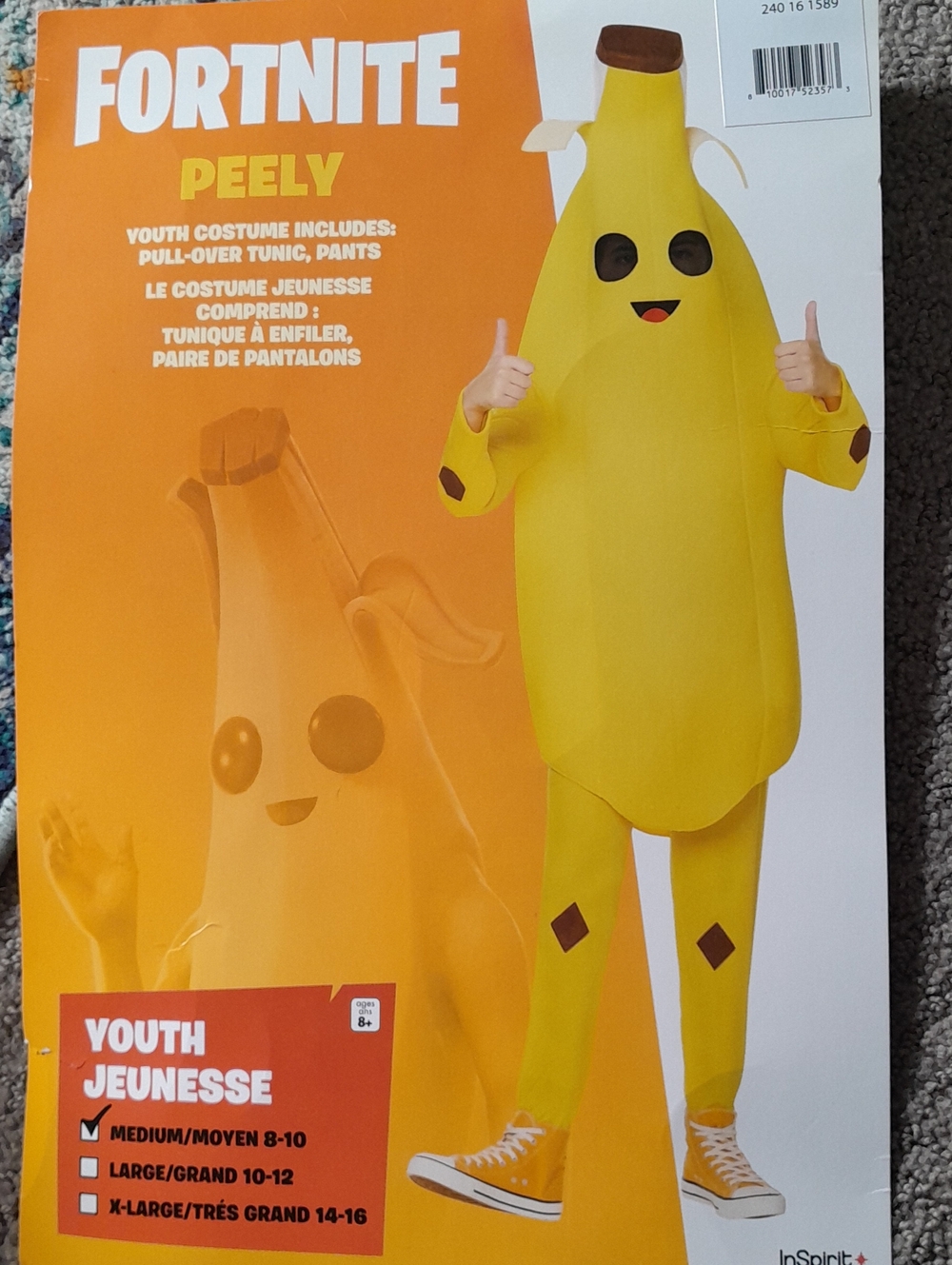 Fortnite Peely Kids Yellow Banana Costume - Size M 8-10yrs
